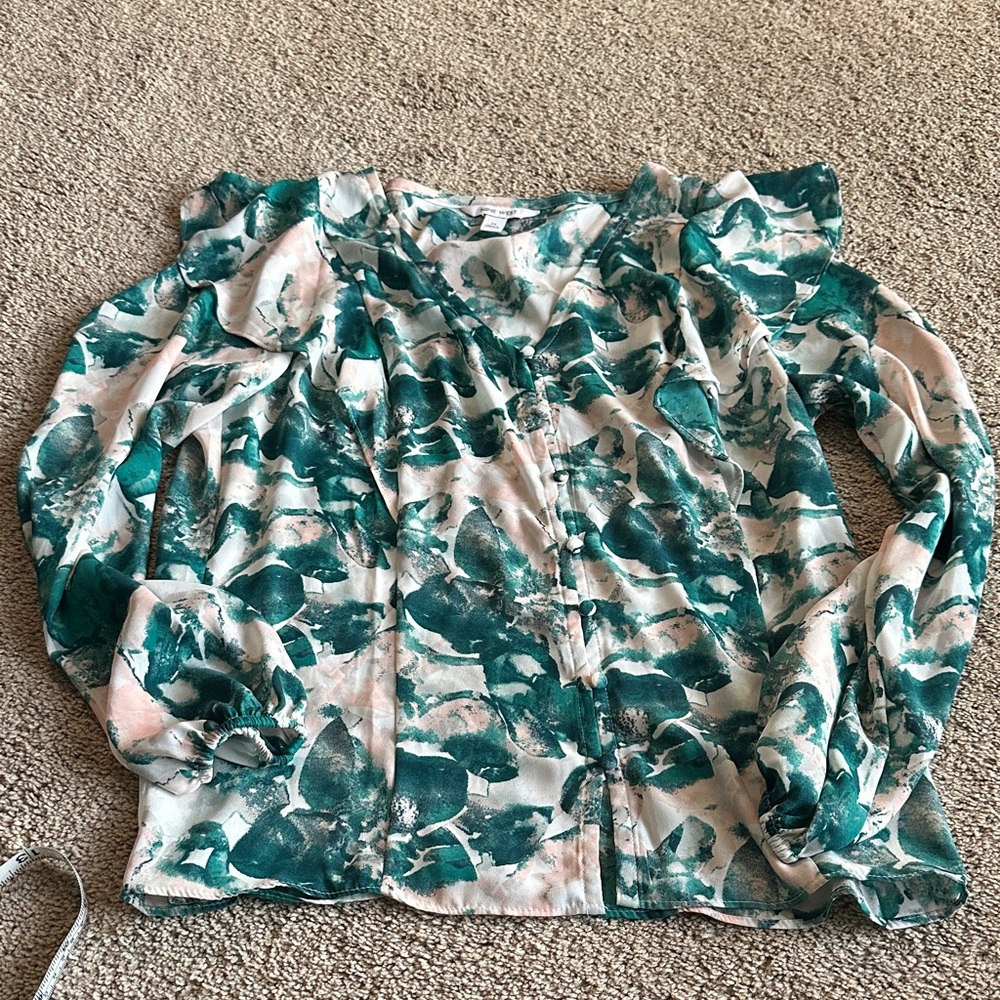 Nine West Teal and light pink Floral Blouse
